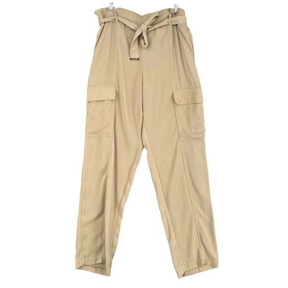 Michael Kors Beige Paperbag Waist Tie Belt Cargo Pockets Pants Size Large - Picture 1 of 7